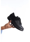 SLW151 Boost Bağcıklı Cilt Süet Erkek Günlük Sneaker Ayakkabı ST - Siyah