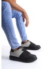 SLW151 Boost Bağcıklı Cilt Süet Erkek Günlük Sneaker Ayakkabı ST - Siyah/Gri