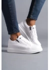 SLW155 Warrior Bağcıklı ve Fermuarlı Cilt Erkek Günlük Sneaker Ayakkabı BT - Beyaz