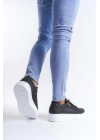 SLW155 Warrior Bağcıklı ve Fermuarlı Cilt Erkek Günlük Sneaker Ayakkabı BT - Siyah