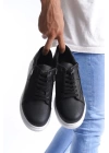 SLW155 Warrior Bağcıklı ve Fermuarlı Cilt Erkek Günlük Sneaker Ayakkabı BT - Siyah