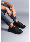 SLW155 Warrior Bağcıklı ve Fermuarlı Cilt Erkek Günlük Sneaker Ayakkabı ST - Siyah
