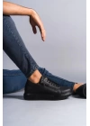 SLW155 Warrior Bağcıklı ve Fermuarlı Cilt Erkek Günlük Sneaker Ayakkabı ST - Siyah