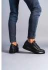 SLW155 Warrior Bağcıklı ve Fermuarlı Cilt Erkek Günlük Sneaker Ayakkabı ST - Siyah
