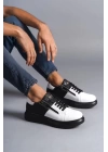 SLW155 Warrior Bağcıklı ve Fermuarlı Cilt Erkek Günlük Sneaker Ayakkabı ST - Siyah/Beyaz