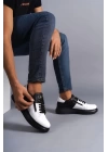 SLW155 Warrior Bağcıklı ve Fermuarlı Cilt Erkek Günlük Sneaker Ayakkabı ST - Siyah/Beyaz