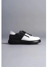 SLW155 Warrior Bağcıklı ve Fermuarlı Cilt Erkek Günlük Sneaker Ayakkabı ST - Siyah/Beyaz