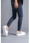 SLW155 Warrior Bağcıklı ve Fermuarlı Cilt Süet Erkek Günlük Sneaker Ayakkabı BT - Beyaz/Gri