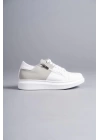 SLW155 Warrior Bağcıklı ve Fermuarlı Cilt Süet Erkek Günlük Sneaker Ayakkabı BT - Beyaz/Gri