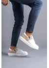 SLW155 Warrior Bağcıklı ve Fermuarlı Cilt Süet Erkek Günlük Sneaker Ayakkabı BT - Beyaz/Krem