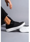 SLW155 Warrior Bağcıklı ve Fermuarlı Cilt Süet Erkek Günlük Sneaker Ayakkabı BT - Siyah