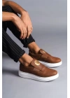 SLW161 Hippo Bağcıksız Cilt Erkek Günlük Sneaker Ayakkabı BT - Taba