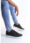 SLW165 Elite Bağcıklı Cilt Erkek Günlük Sneaker Ayakkabı BT - Siyah