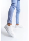 SLW166 Prestige Bağcıklı Cilt Kapitone Desenli Erkek Günlük Sneaker Ayakkabı BT - Beyaz