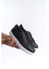 SLW166 Prestige Bağcıklı Cilt Kapitone Desenli Erkek Günlük Sneaker Ayakkabı BT - Siyah