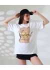 Varak Baskılı imza desen Kadın T-Shirt