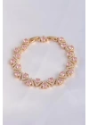 Vip Seri Pirinç Pembe Zirkon Taşlı Gold Renk V Model Bileklik