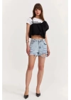 Yırtık Detaylı Mini Jean Kadın Şort