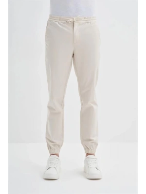 0004 Düğme Kapamalı Beli ve Paçası Lastikli Jogger Erkek Pantolon EKRU