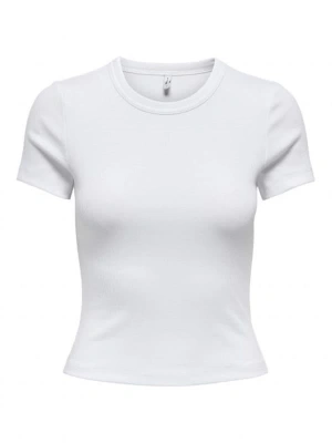 15339774 Likralı Fitilli Slim Fit Kadın T-Shirt Beyaz