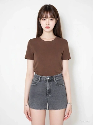 15339774 Likralı Fitilli Slim Fit Kadın T-Shirt Kahve