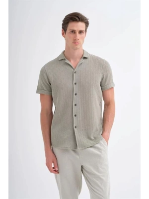 2002 Örme Apaş Yaka Kısa Kollu Erkek Gömlek Bej