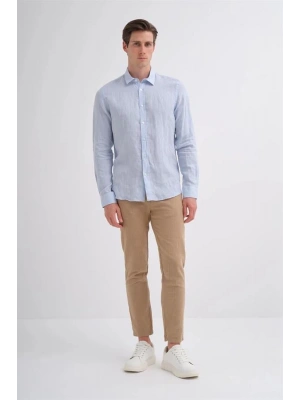 2037 Regular Fit Uzun Kollu Saf Keten Erkek Gömlek Açık Mavi