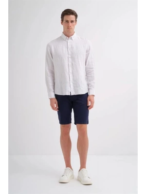 2037 Regular Fit Uzun Kollu Saf Keten Erkek Gömlek Beyaz