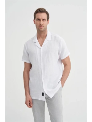 2039 Kısa Kollu Apaş Yaka Müslin Kumaş Erkek Gömlek Beyaz