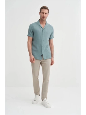 2039 Kısa Kollu Apaş Yaka Müslin Kumaş Erkek Gömlek Sblue