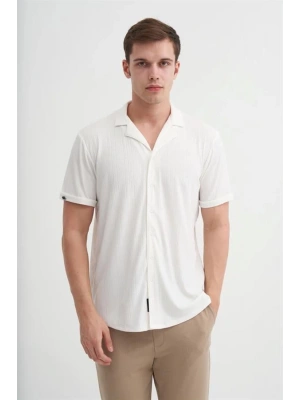 2041 Apaş Yaka Viskon Kumaş Kısa Kollu Erkek Gömlek BEYAZ