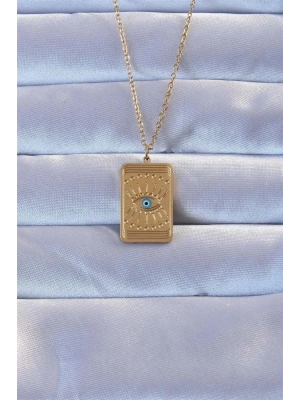 316L Altın Renk İşlemeli Nazarlı Göz Model Vintage Kolye