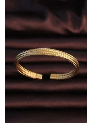 316L Çelik Altın Renk Hasır Görünüm Erkek Bileklik