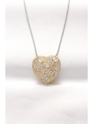 316L Çelik Çift Renk Zirkon Taşlı Kalp Kolye