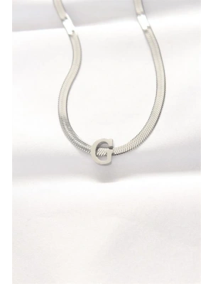 316L Çelik G Harfli Silver Renk İtalyan Zincirli Kolye