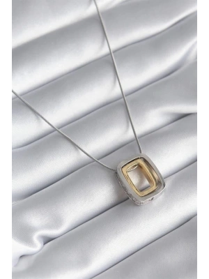 316L Çelik Gold Gümüş Renk Kare Model Zirkon Taş Detay Kadın Kolye