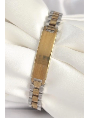 316L Çelik Gold Gümüş Renk Zincir Künye Model Erkek Bileklik