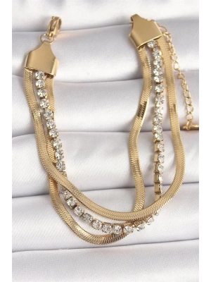 316L Çelik Gold Renk 2Li İtalyan Zincir Model Zirkon Taşlı Kadın Bileklik