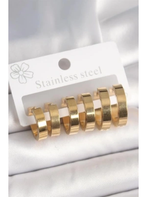316L Çelik Gold Renk Halka Model Kadın Küpe Seti