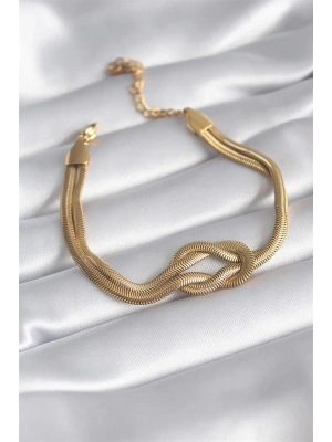 316L Çelik Gold Renk İtalyan Zincir Düğüm Model Kadın Bileklik