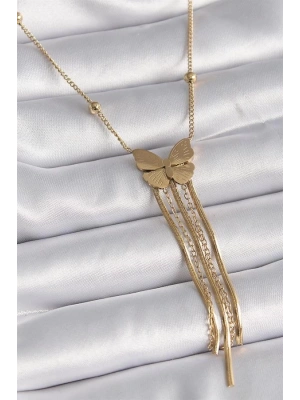 316L Çelik Gold Renk Kelebek Figür Sallantı İtalyan Zincirli Kadın Kolye