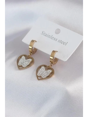 316L Çelik Gold Renk Kelebek Model Zirkon Taş Detay Kadın Küpe