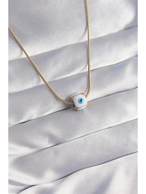 316L Çelik Gold Renk Mineli Nazar Model Kolye