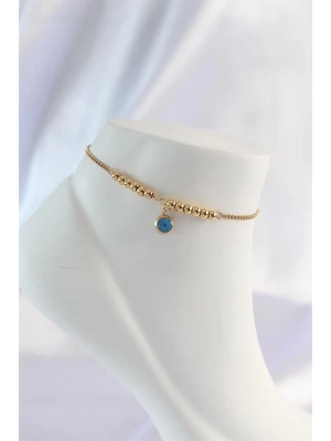 316L Çelik Gold Renk Minimal Nazar Boncuklu Halhal