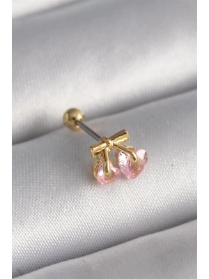 316L Çelik Gold Renk Pembe Zirkon Taşlı Kalp Tragus Piercing