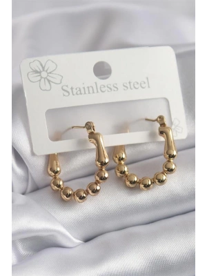 316L Çelik Gold Renk Topçuk Halka Model Kadın Küpe