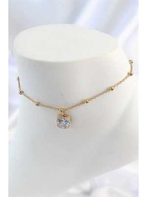 316L Çelik Gold Renk Topçuk Zincir Model Sallantı Kare Zirkon Taş Model Kadın Halhal