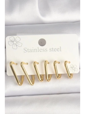 316L Çelik Gold Renk Üçgen Model Kadın Küpe Seti