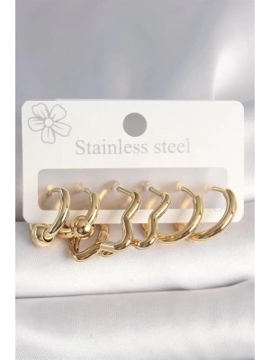 316L Çelik Gold Renk Yıldız Halka Model Kadın Küpe Seti