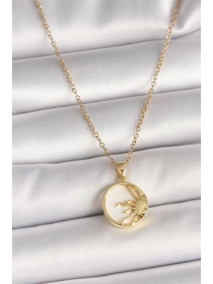 316L Çelik Gold Renk Zincir Beyaz Mineli Gün Batımı Model Kadın Kolye